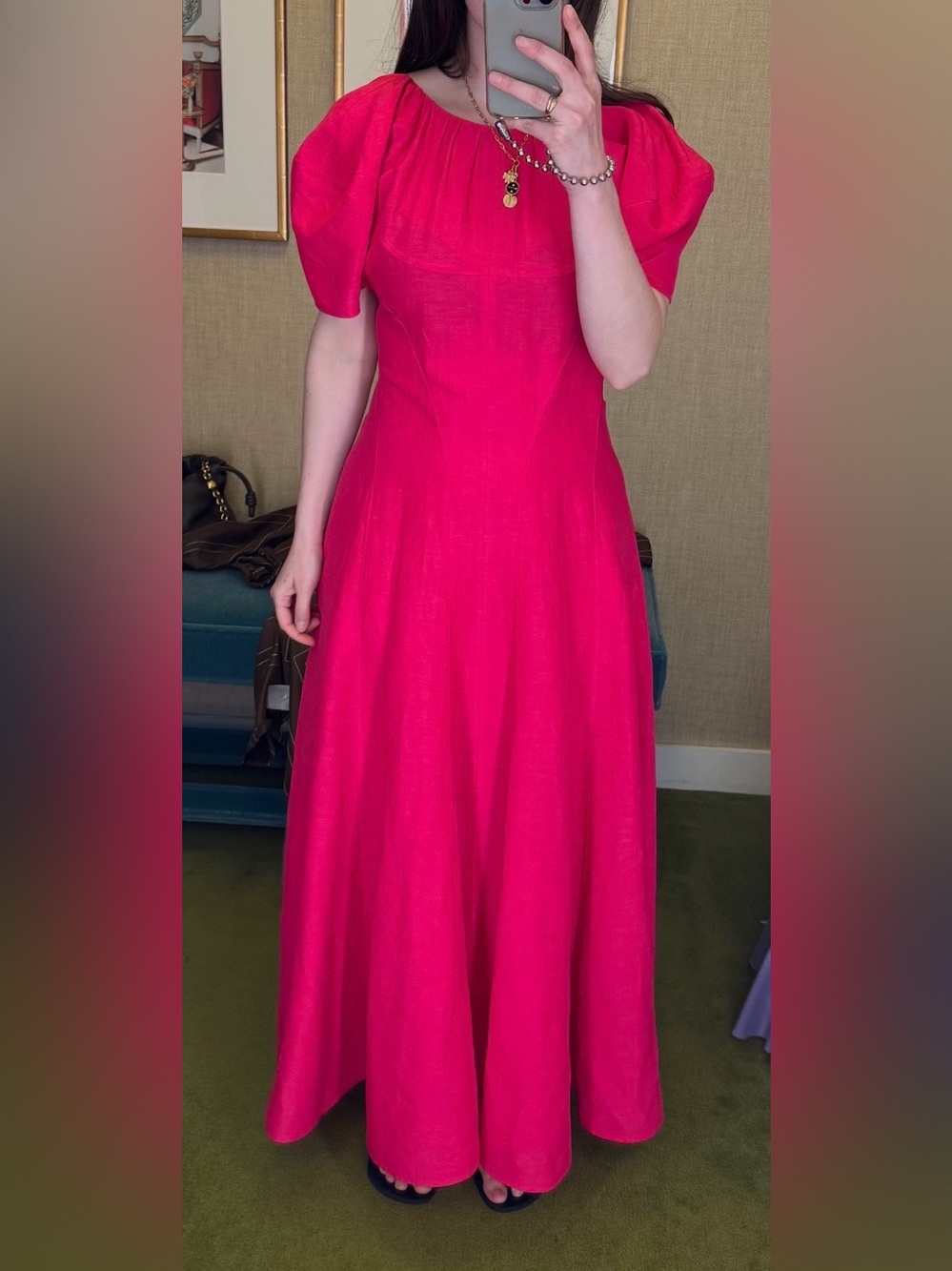 Tory Burch Ballon Sleeve Linen Maxi Dress - Size 2 NWT